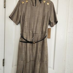 Donna Karan Brown Tan Sheath Midi Dress